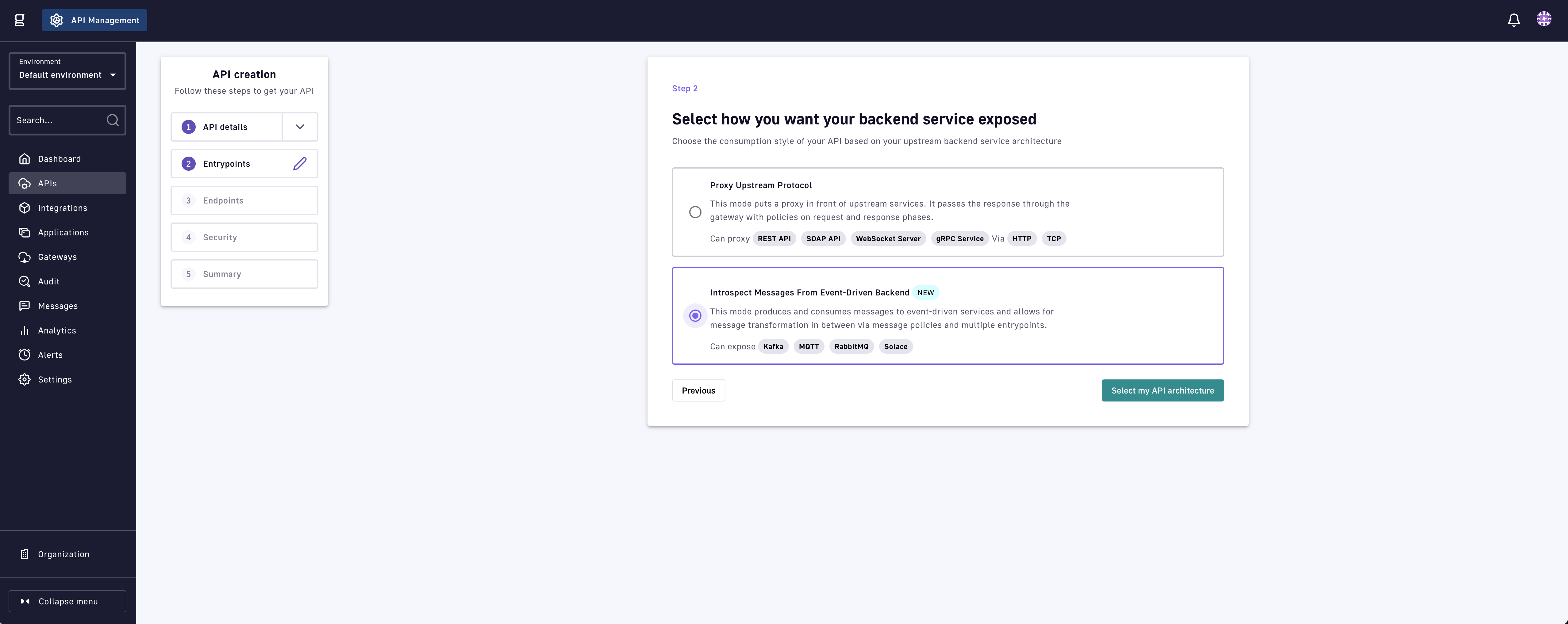 Select how you want your backend service exposed
