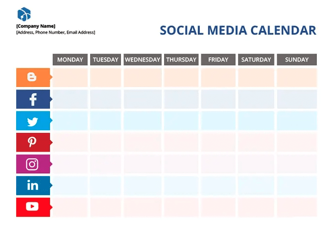 social media publishing calendar