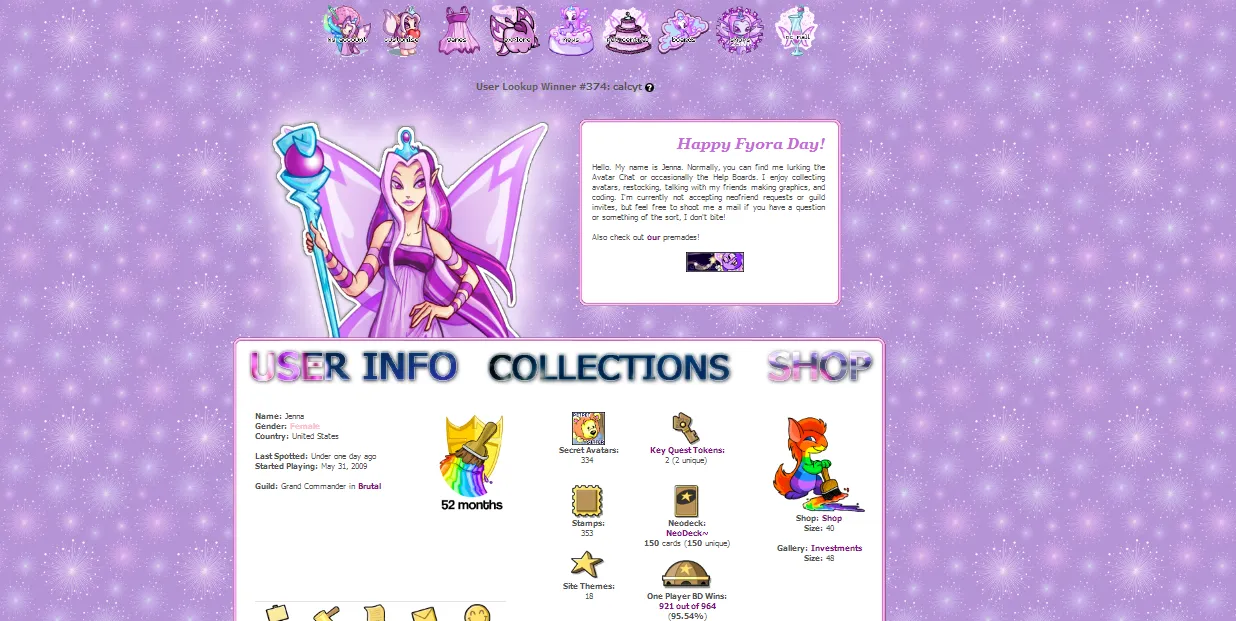 An example of a customized Neopets profile.